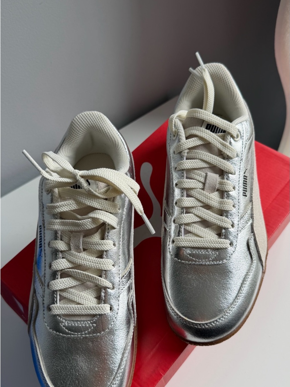 Puma Silver Metallic Lace-Up Women's Sneakers with Cream Laces
